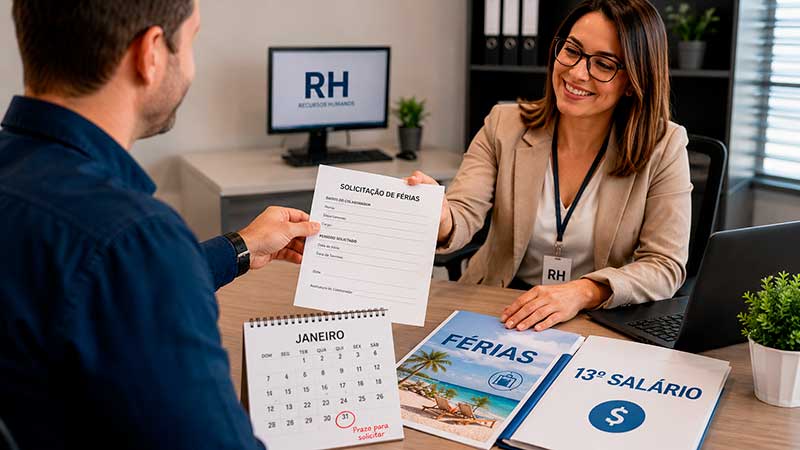Funcionário entregando solicitação de férias ao RH para receber a antecipação da primeira parcela do 13º salário