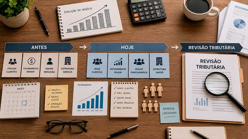Evolução da empresa e revisão tributária após crescimento do faturamento, clientes e funcionários