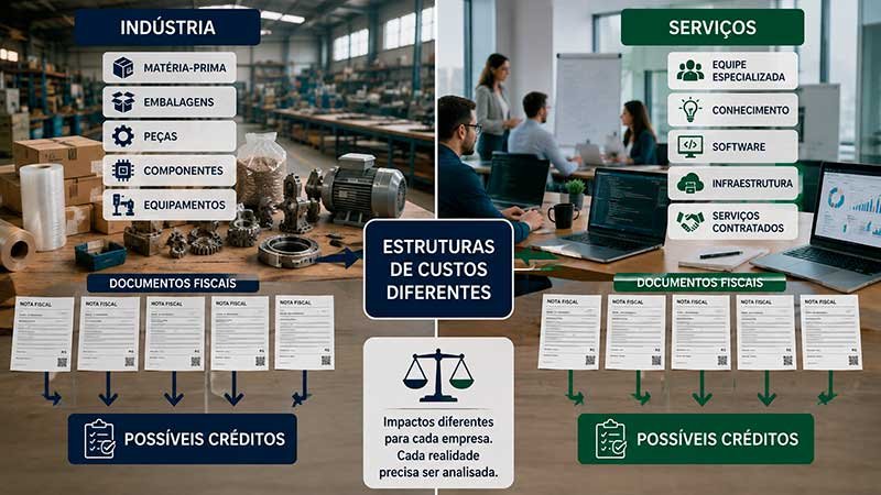 Diferenças nos créditos de IBS e CBS entre empresas de serviços e indústria