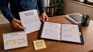 Gestor analisando documentos e provas antes de aplicar uma demissão por justa causa