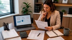 Contadora analisando impostos de empresa com prejuízo