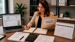 Contadora analisando obrigações de empresa sem movimento